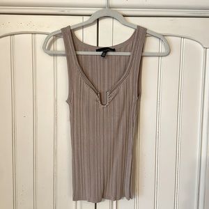 Low Cut White House Black Market Tan Woven/Knit Tank